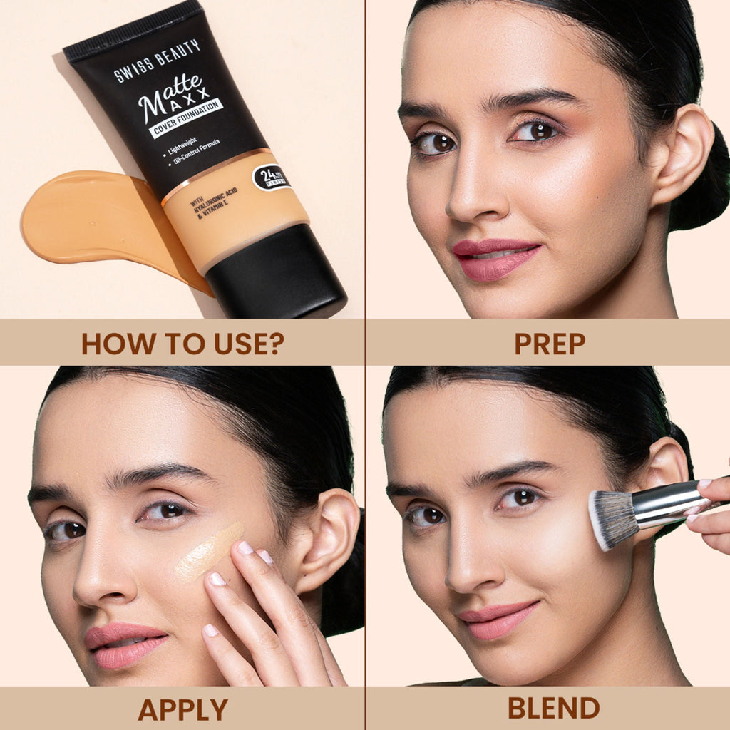 Swiss Beauty Matte Maxx Cover Foundation with Hyaluronic Acid & Vitamin E - 5 Neutral Sand