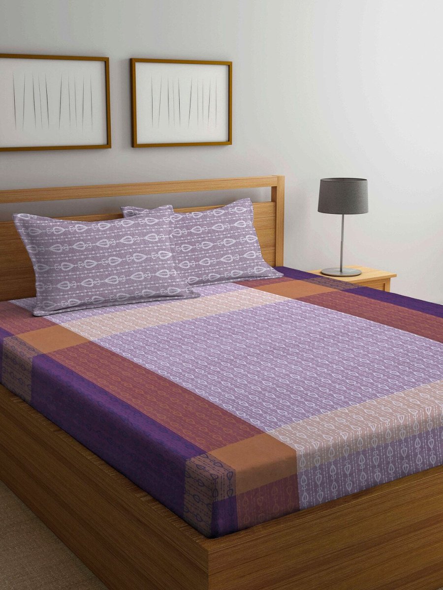 Arrabi Multicoloured 300 TC Super King Ethnic Motifs Cotton Bedsheet with 2 Pillow Covers