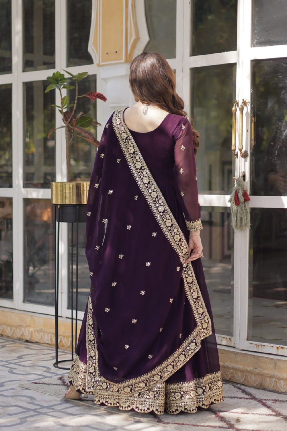 Yash Enterprise Wine Georgette Party Wear Embroidery Suit Set