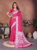 Anaita Pink Handmade Bandhej Viscose Silk Saree With Blouse