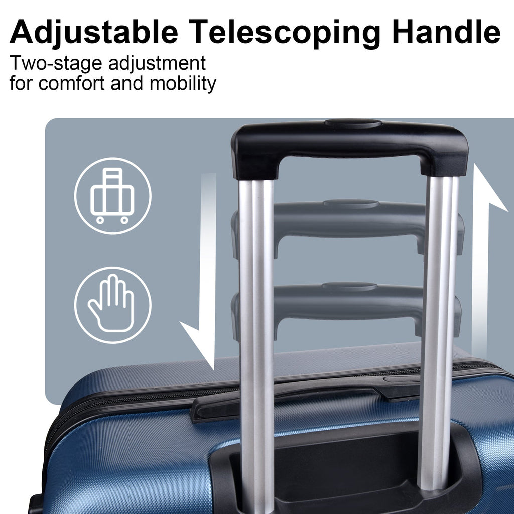 Luggage Suitcase 3 Piece Sets Hardside Carry-on luggage with Spinner Wheels 20"/24"/28" Dark Blue + ABS