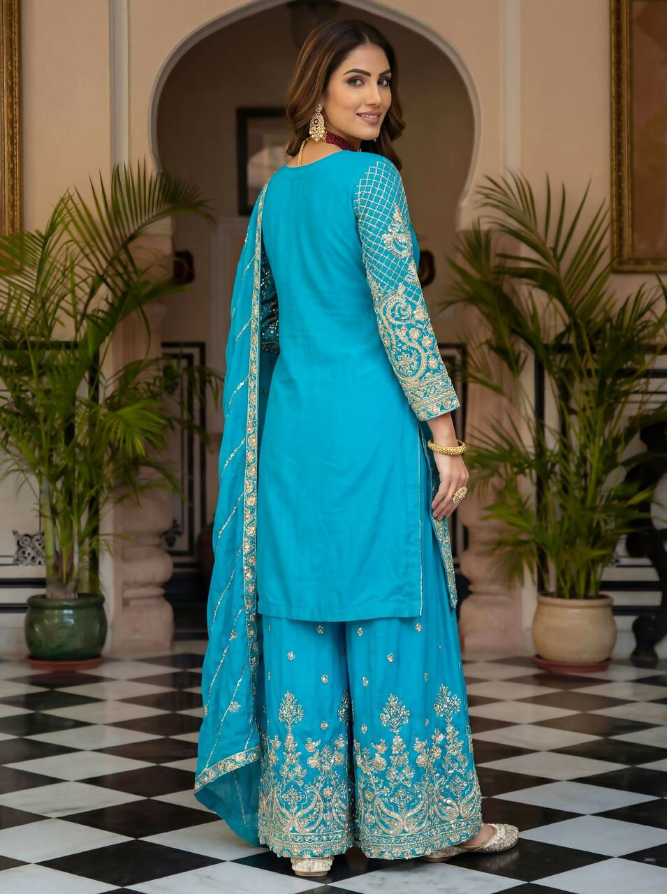 Joban Fashion Sky Silk Embroidered Sharara Set
