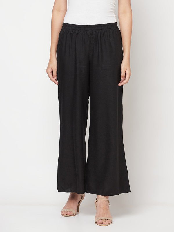 Aniyah Rayon Flared Slip-On Black Palazzo