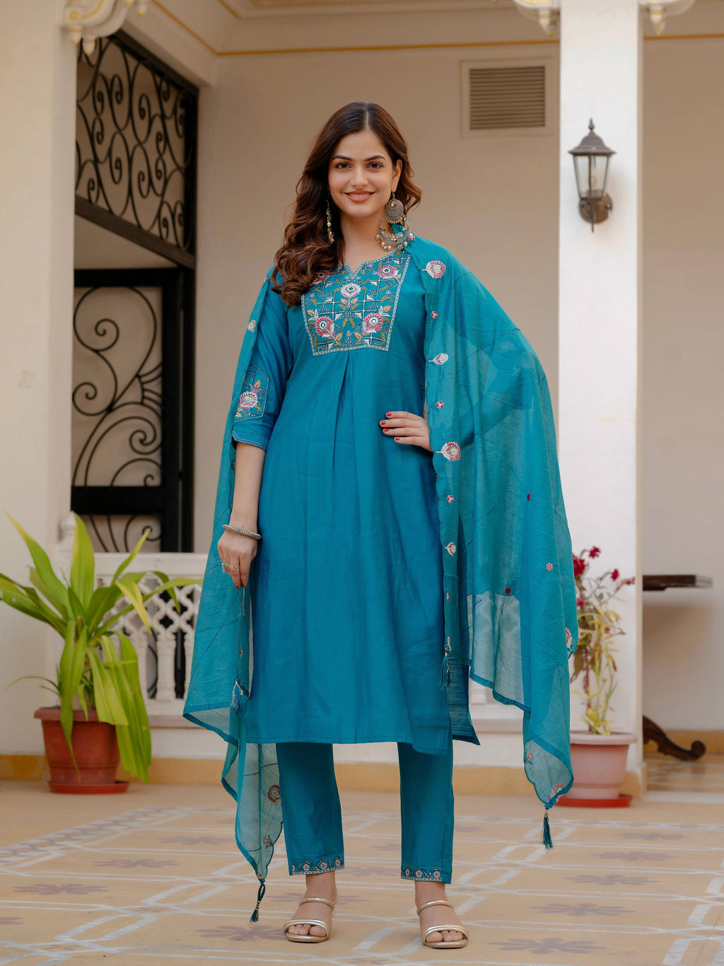 Pramukh Fab Firozi Color Viscose Mango Silk Kurta Set