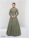 Anaita Light Olive Embroidered Vichitra Silk Stitched Anarkali Suit