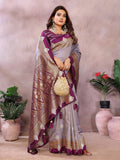 Anaita Lavender Handloom Kalamkari Silk Saree With Zari Woven Work