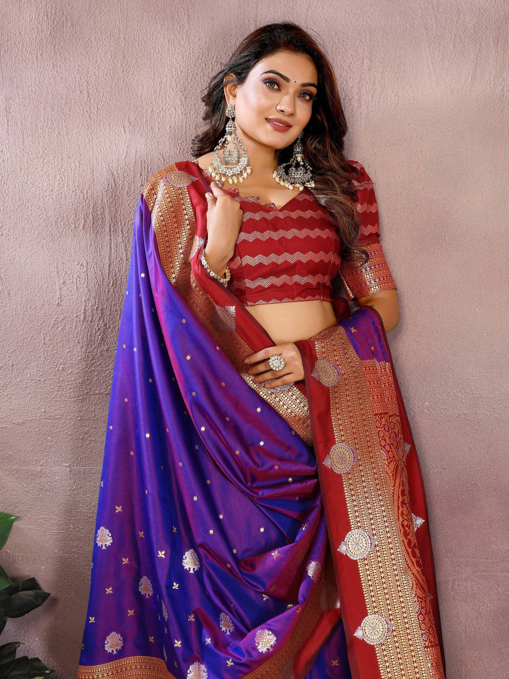 Anaita Violet Handloom Kalamkari Silk Saree With Zari Woven Work