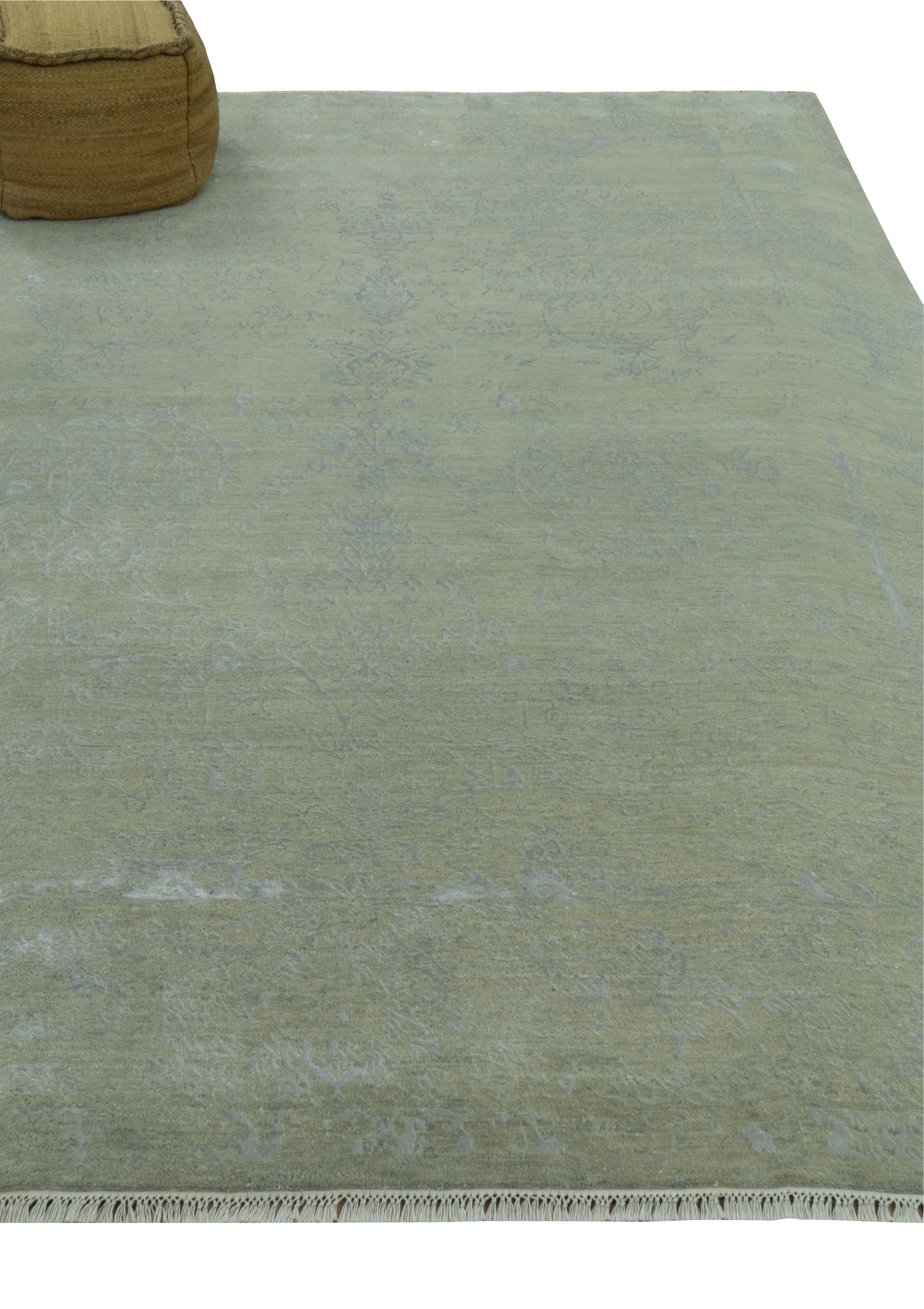 8X10 Fine Hand Knotted Green And Gray Modern abstract Design Wool and Art Silk Rug