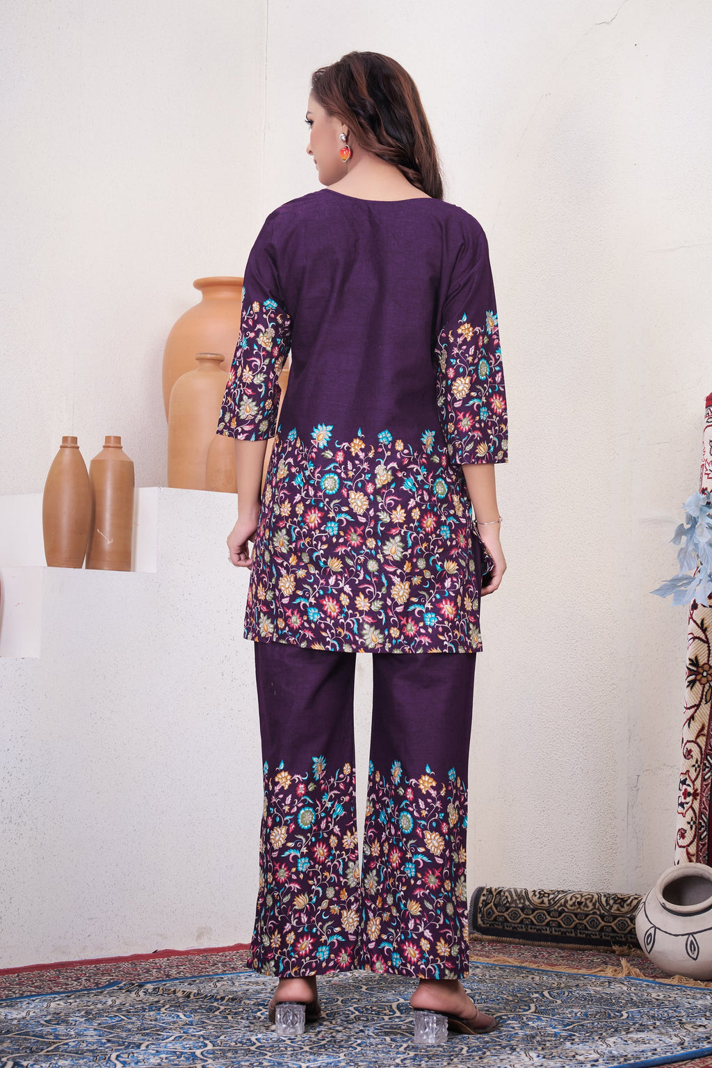 Lorenvalley Fashion Wine Pure Cotton Elegant & Trendy Printed Design Co-Ord Set