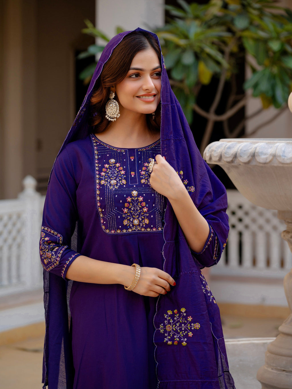 Vedant Vastram Viscose Silk Hand Work & Embroidery Work Stitched Salwar Suit Set-Violet