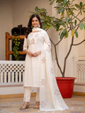 Lorenvalley Fashion White Viscose Mango Silk Multi Embroidery Sequins With Hand Work Kurta Pant Dupatta
