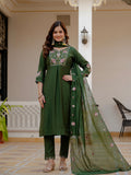 Vedant Vastram Viscose Silk Embroidery & Sequence Work Stitched Salwar Suit Set-Green