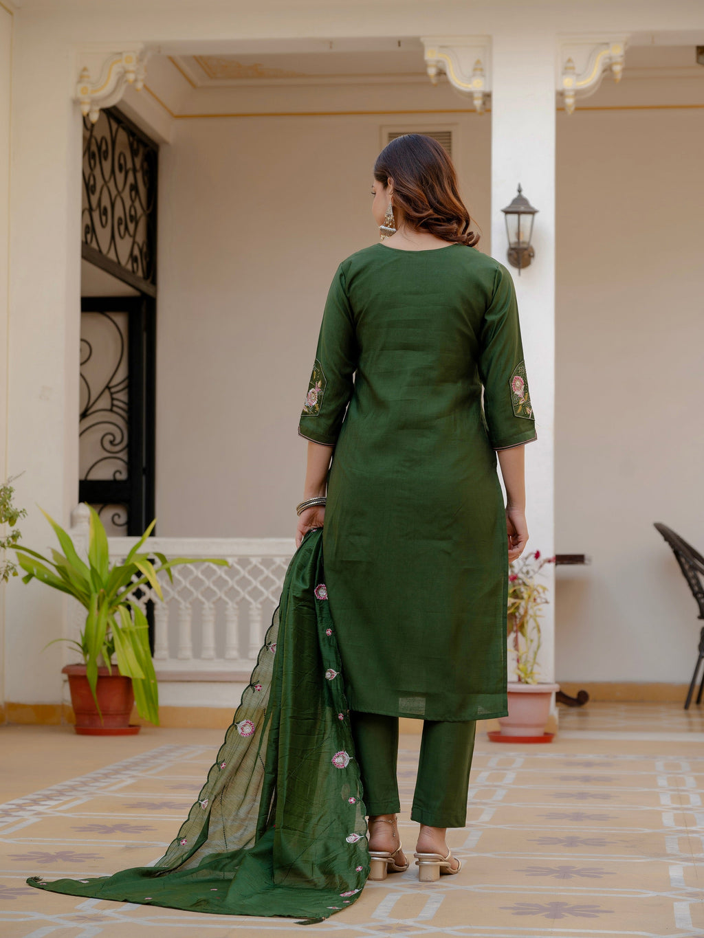 Vedant Vastram Viscose Silk Embroidery & Sequence Work Stitched Salwar Suit Set-Green