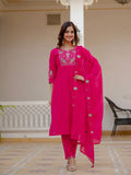 Vedant Vastram Viscose Silk Embroidery & Sequence Work Stitched Salwar Suit Set-Pink