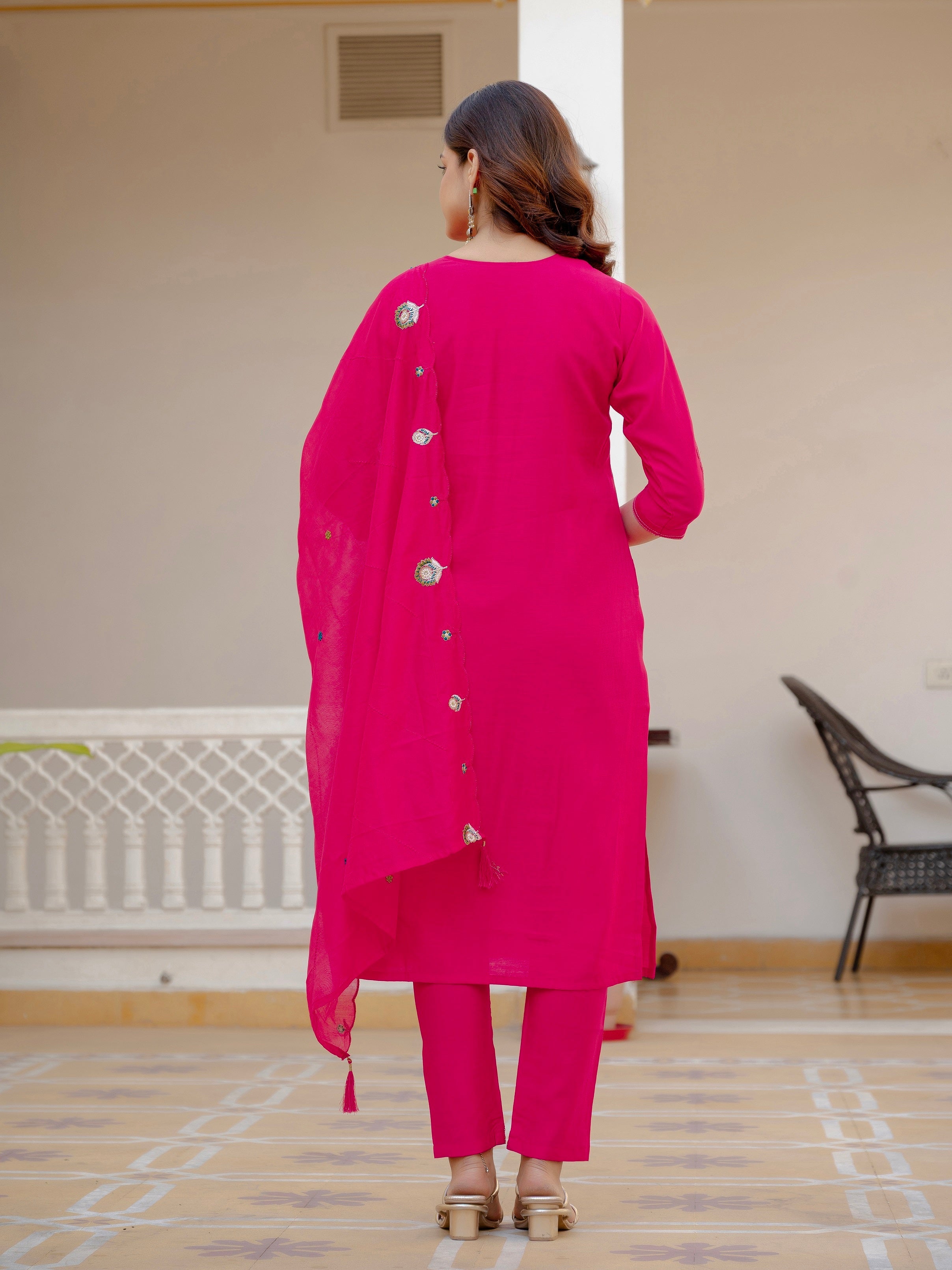 Vedant Vastram Viscose Silk Embroidery & Sequence Work Stitched Salwar Suit Set-Pink