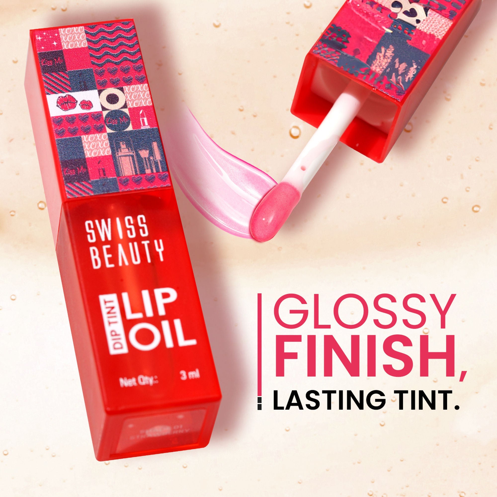 Swiss Beauty Dip Tint Color Changing Long Lasting With Vitamin-E PH Lip Oil - 1 Strawberry