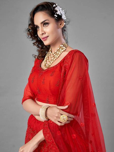 Myra Red Heavy Embroidered Art Silk Bridal Lehenga