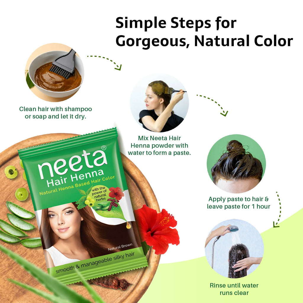 Neeta Henna Powder for Hair, Henna-Based Hair Color Natural Brown (Pack of 8)