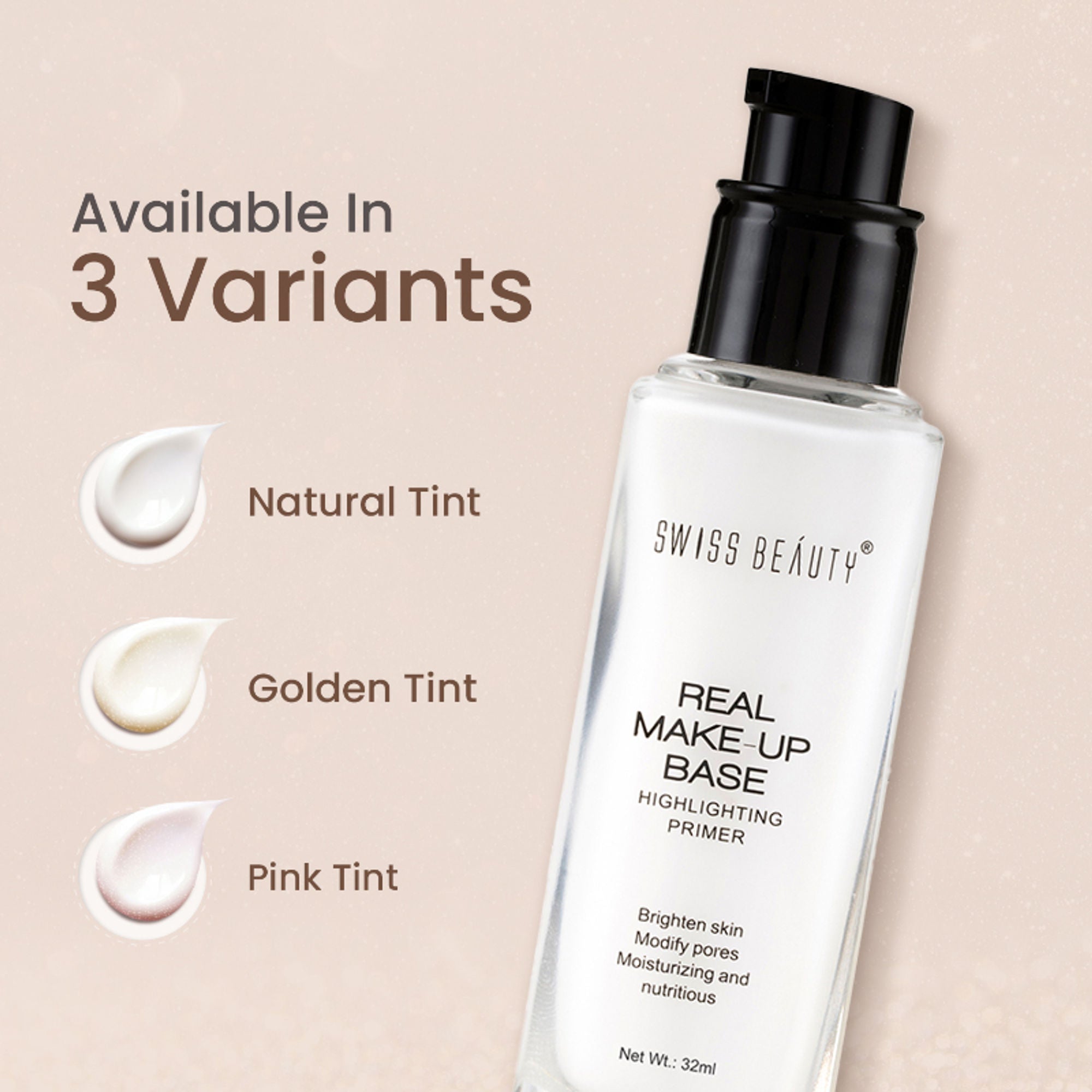 Swiss Beauty Real Make-Up Base Highlighting Primer , Brighten Skin , Modify Pore - N03 Pink Tint
