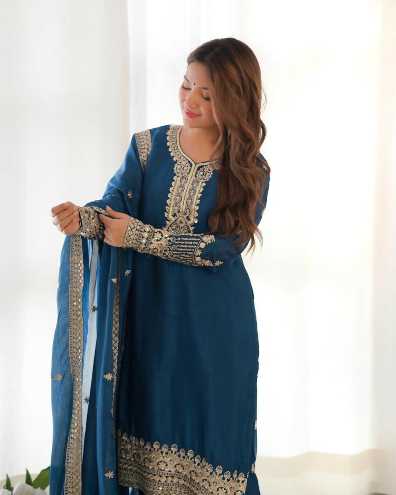 Lehenga Mart Designer Salwar Suit With Kurta, Pant, Dupatta For Women-Teal
