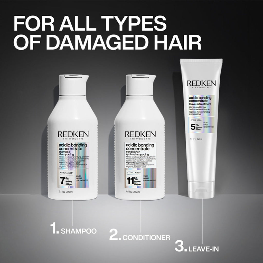 Redken Damaged Hair Combo - Acidic Bonding Concentrate Shampoo, Conditioner & Leave-In Treatment