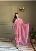 Lorenvalley Fashion Pink Crunchy Silk with Siroski Work with Fancy Lace Work Kurta Salwar with Dupatta