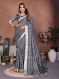 Anaita Grey Weaving Linen Cotton Saree With Blouse