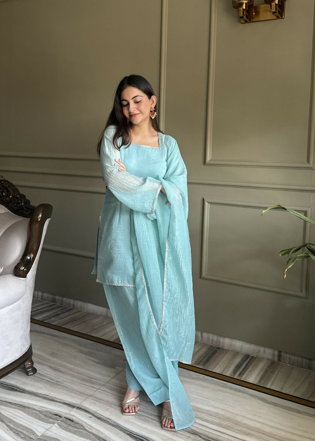Teeya Creation Sky Color Crunchy Silk Party Wear Salwar Suit