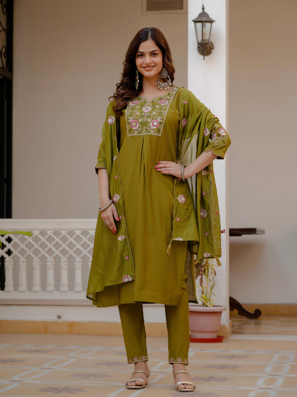 Pramukh Fab Mehendi Green Color Viscose Mango Silk Kurta Set