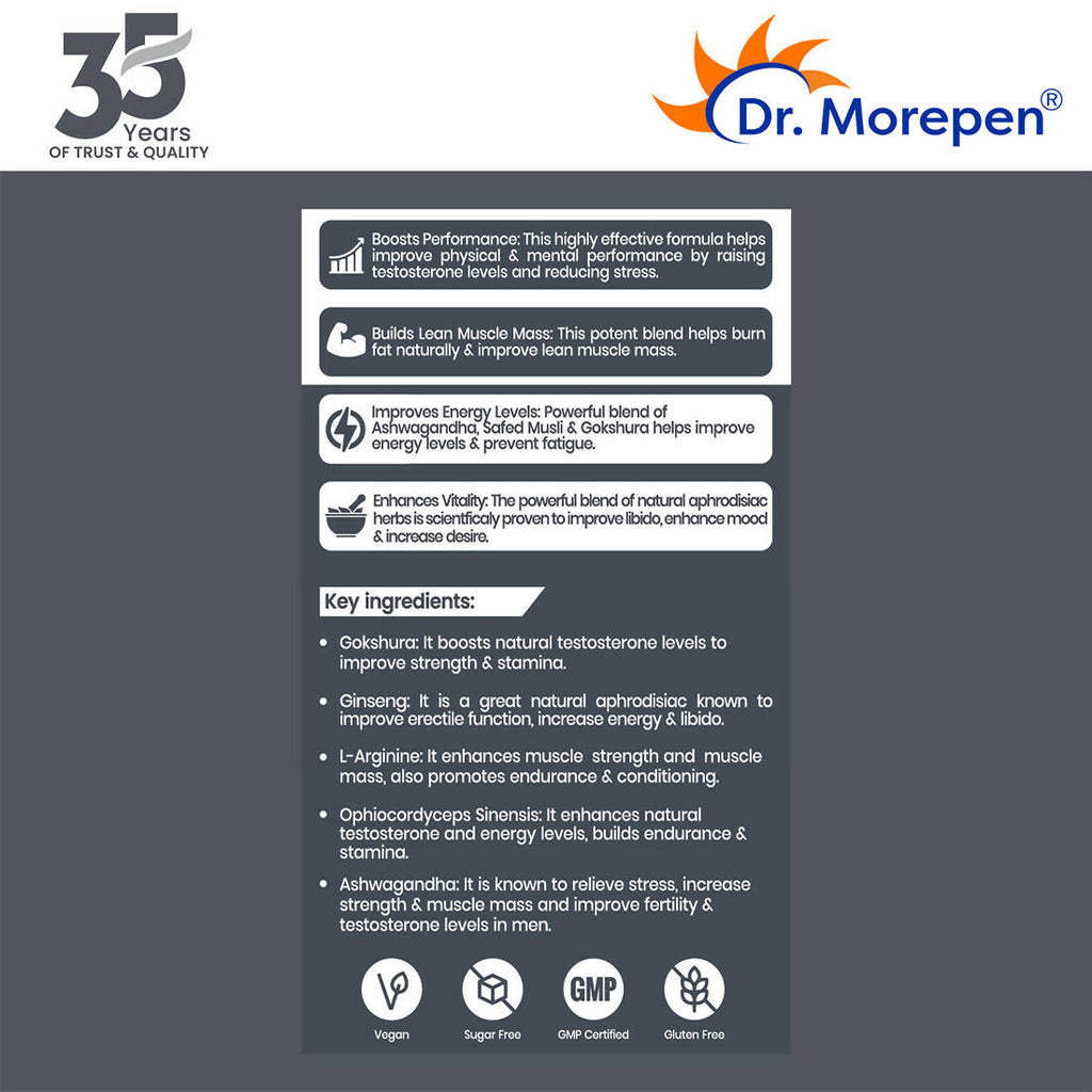 Dr. Morepen Testo Boost For Men | Increases Energy Stamina & Muscle Growth