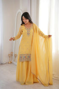 Lehenga Mart Designer Sharara Suit With Kurta, Sharara, Dupatta For Women-Yellow