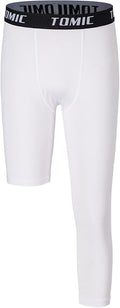 Tomic Youth Boys Kids One Leg 3/4 Leggings Compression Pants for Basketball Soccer Sports Athletic Training Tights Base Layer