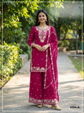 Anaita Red Chinon Stitched Plazzo Suit with Embroidered & Bearts Work