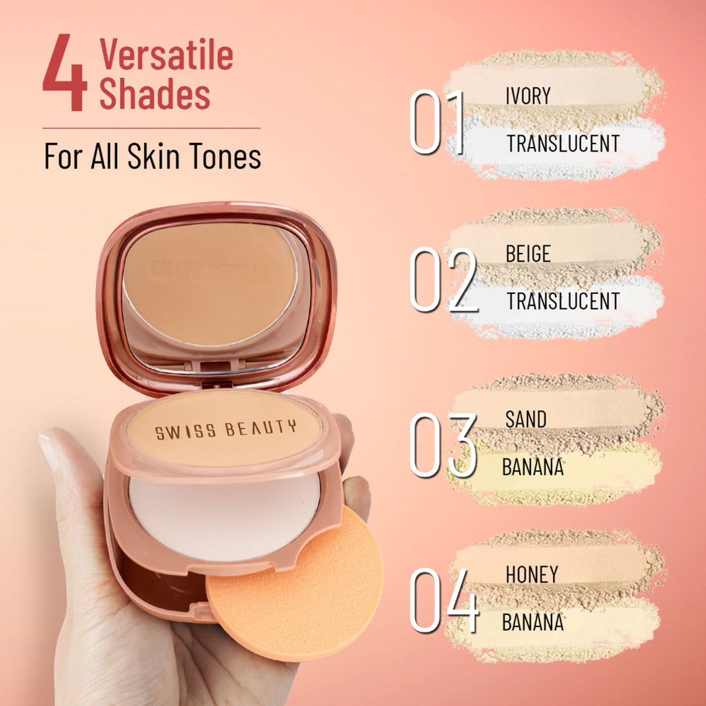 Swiss Beauty Matte & Set Duo Lightweight Compact Powder - 01 Ivory and Translucent