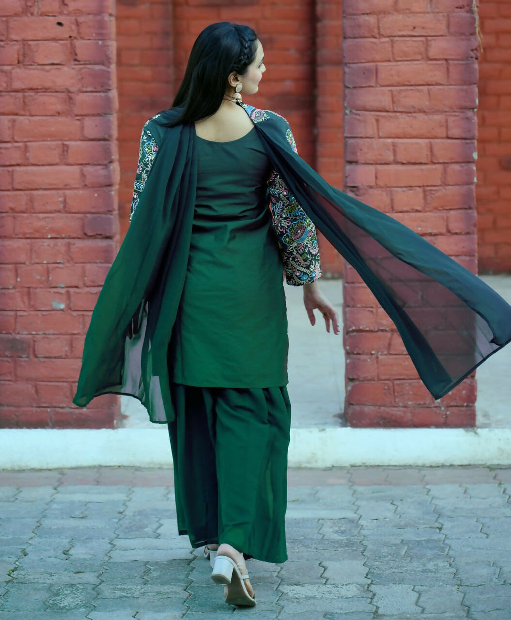 Teeya Creation Green Color Tapeta Silk Embroidery Work Party Wear Palazzo Set