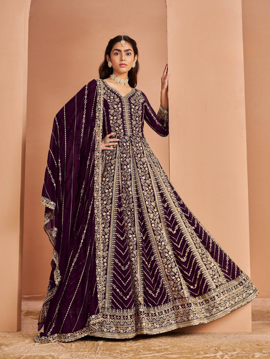 Anaita Purple Georgette Embroidered Salwar Suit