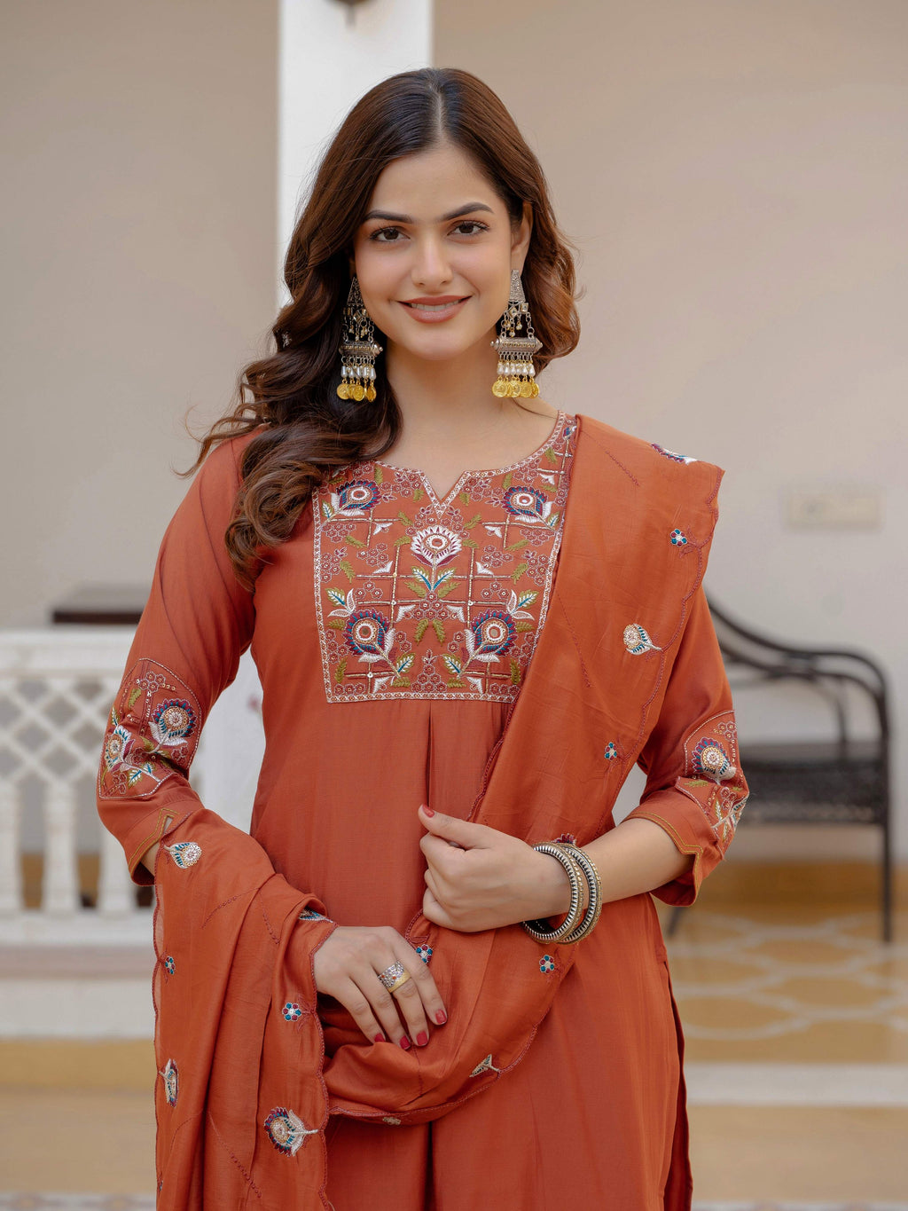 Pramukh Fab Rust Color Viscose Mango Silk Kurta Set