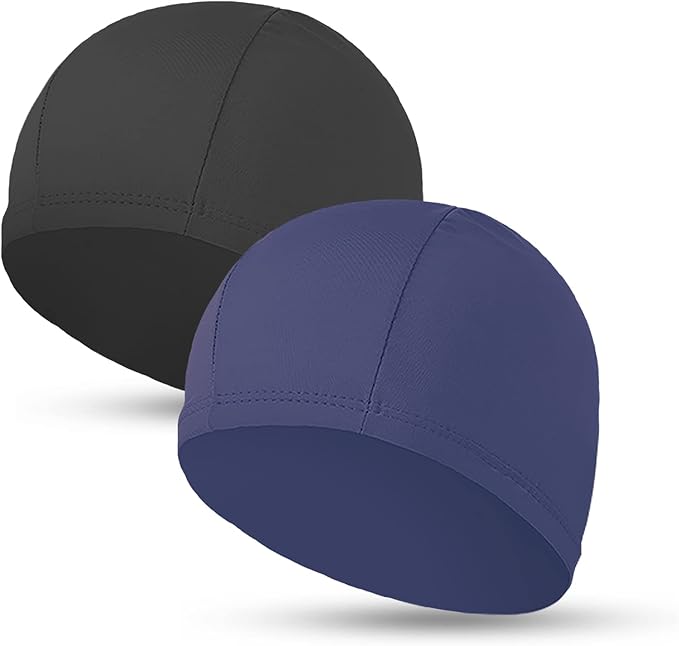 2pcs Cloth Swim Caps for Both Women & Men & Kids Fabric Durable Non-Waterproof Elastic Swimming Pool Cap Bathing Cap for Long and Short Hair