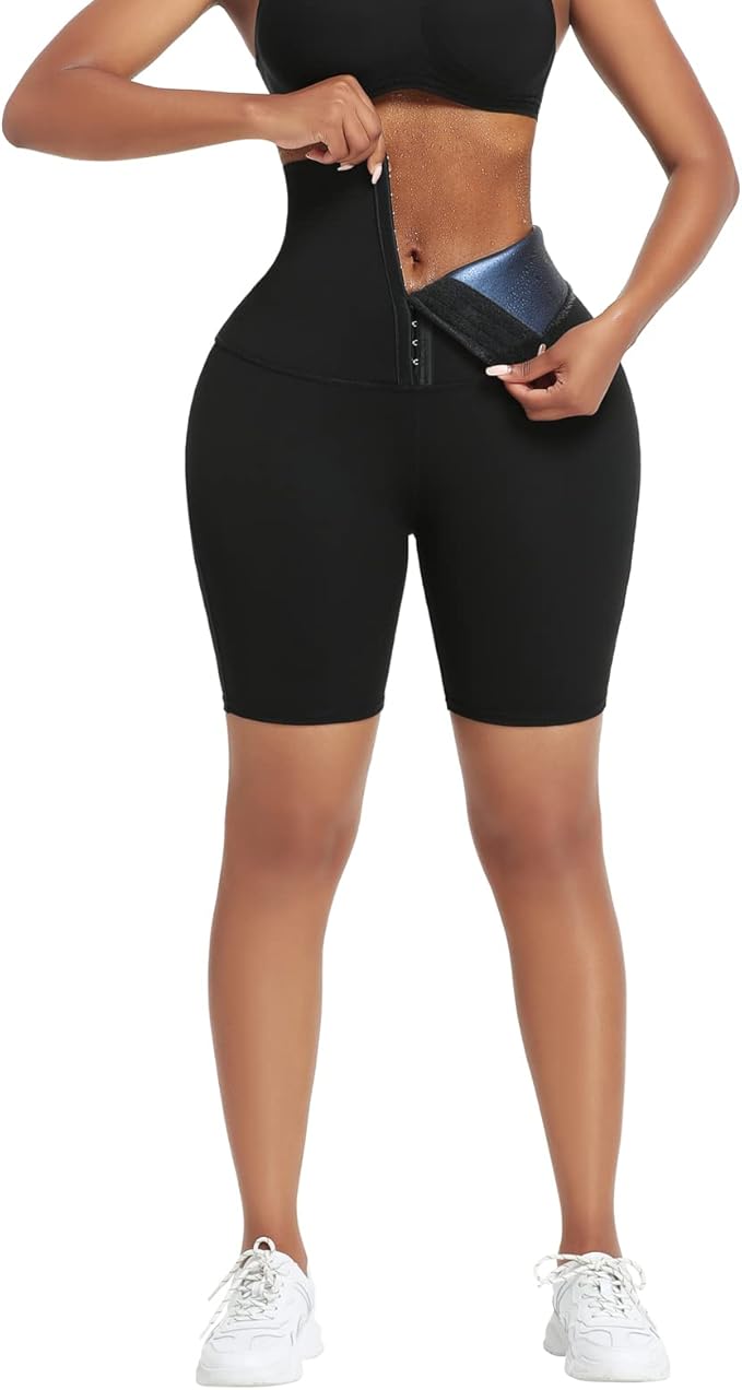 huiming Sauna Sweat Shorts for Women High Waisted stomach Waist Trainer Slimming Leggings Pants Body Shaper