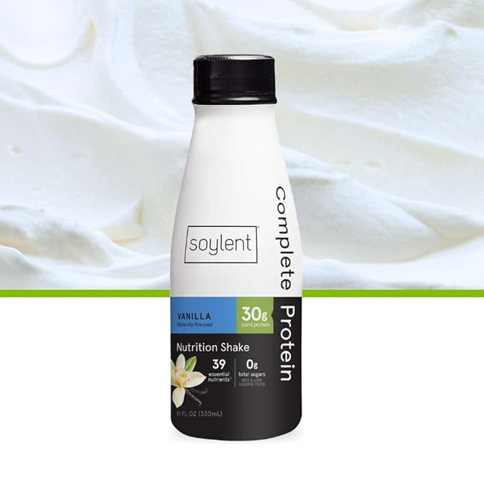 Soylent Vanilla High Protein Shake, 30g Complete Protein, Vegan, Dairy Free and 0g Sugar, Ready to Drink Protein Drinks, 11 Oz, 24 Pack