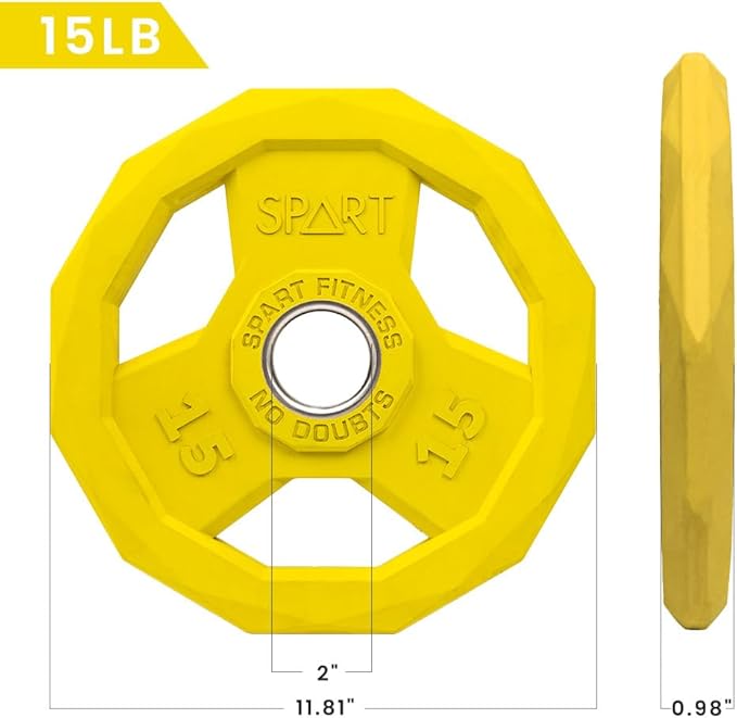 SPART Color Coded Weight Plate 2-Inch Rubber Coated Olympic Grip Plate for Barbell, Solid Cast Iron Weight Plates for Strength Training, Weightlifting, Crossfit, Home Gym, 2.5LB/5LB/10LB/25LB/35LB/45LB, Pair