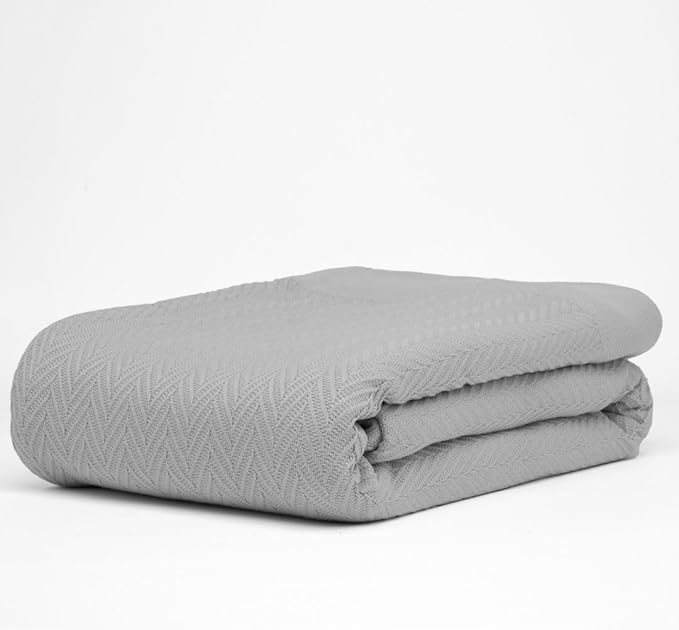 100% Cotton Herringbone Blankets, 90"X90" Queen, Throw Blanket for Bed All Season Cotton Blanket, Cozy Blanket,Throws & Bed Blanket, Throw Blanket for Couch, Modern Home Decor -Scottish Grey