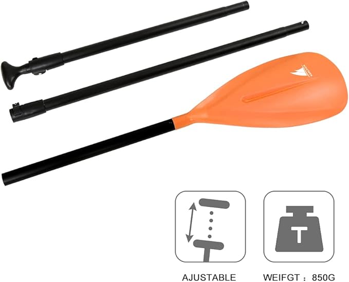 SUP Paddle - 3-Piece Adjustable Aluminium SUP Paddle with Glass Fiber Blade for Surfing, Floating, Water Sports