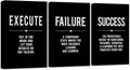 Framed Canvas Wall Art Success Quote, Office Wall Art, Black Large Poster, Positive Motivational Set of 3 Prints, Execute Failure Definition, Inspirational Print (A-3pcs,24x36inchx3pcs)