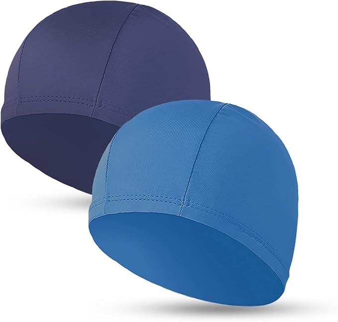 2pcs Cloth Swim Caps for Both Women & Men & Kids Fabric Durable Non-Waterproof Elastic Swimming Pool Cap Bathing Cap for Long and Short Hair