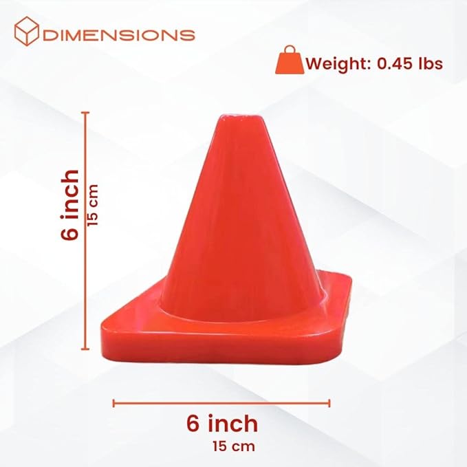 6, 9, 12, 18, 28 Inch Sports Training Traffic Cones - Durable Orange Cones for Soccer, Football, Basketball, Agility Drills, Parking, Safety, Road Use (Set of 12)