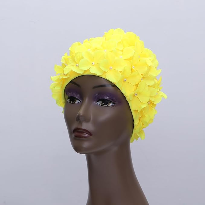 WINOMO Fashionable Swim Cap Floral Petal Stylish Swimming Hat Bathing Caps Size L for Women