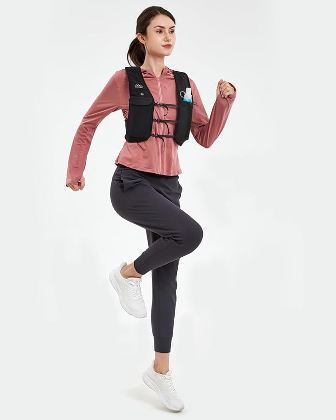 Running Vest for Women Men, USA Original Patent, Adjustable Chest Straps Running Hydration Vest with 500ml Soft Flask, Lightweight Reflective Hydration Backpack for Marathon