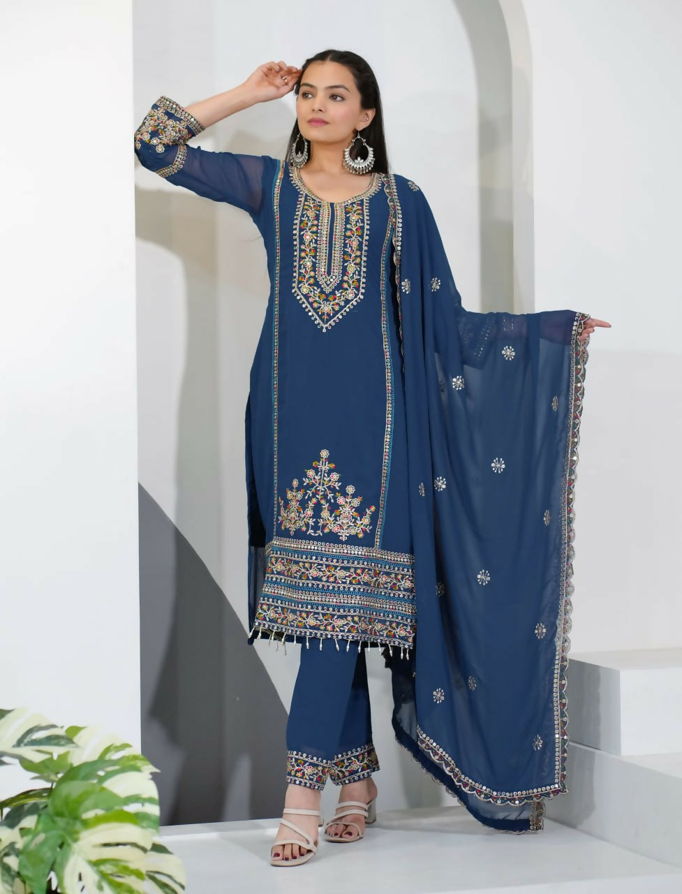 Teeya Creation Blue Color Faux Georgette Embroidery Work Party Wear Salwar Suit