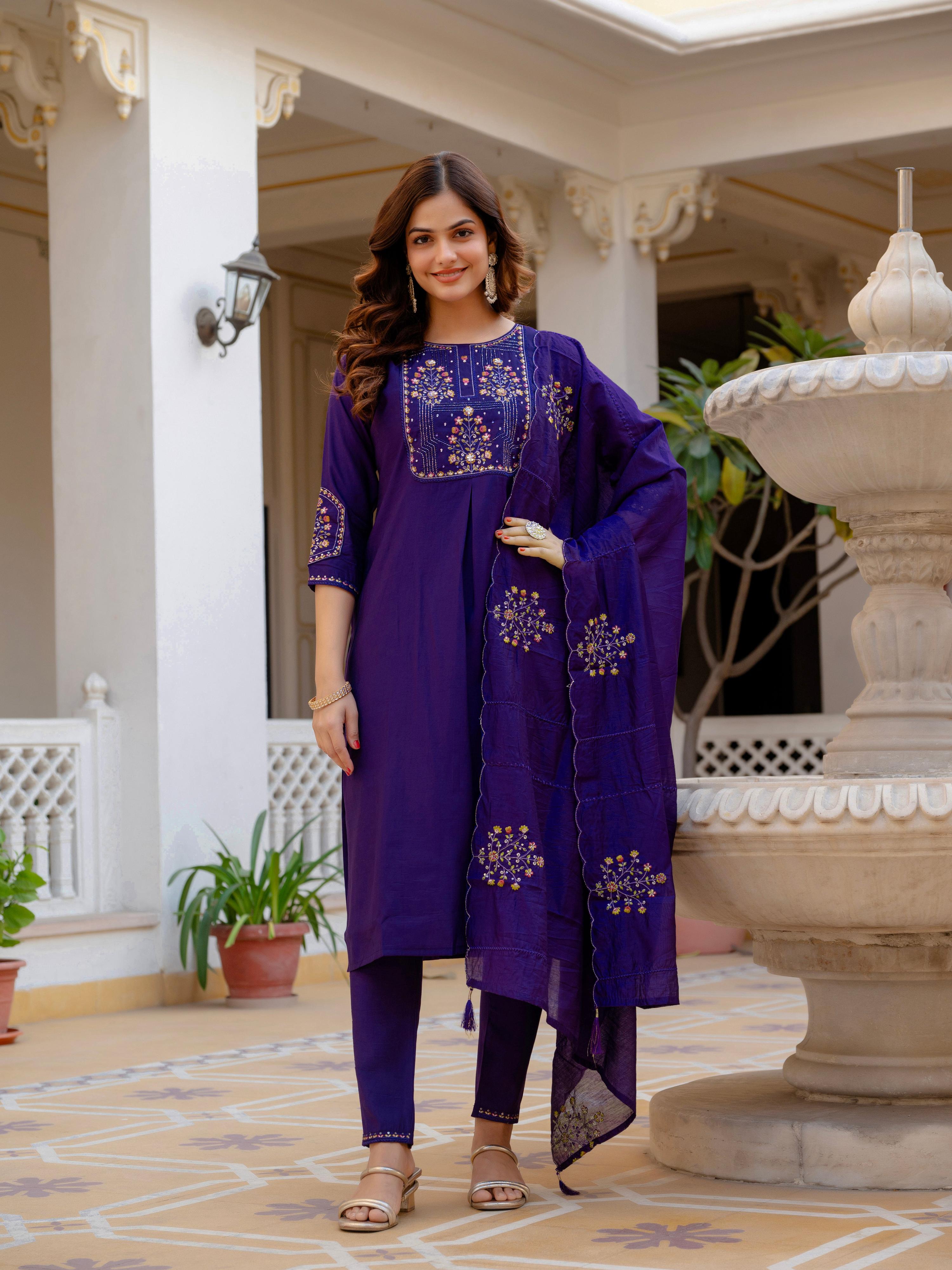 Pramukh Fab Violet Color Viscose Mango Silk Kurta Set